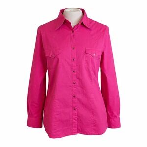 Wrangler Western Snap Shirt Hot Pink Rhinestone Buttons Long Sleeve L Cowgirl